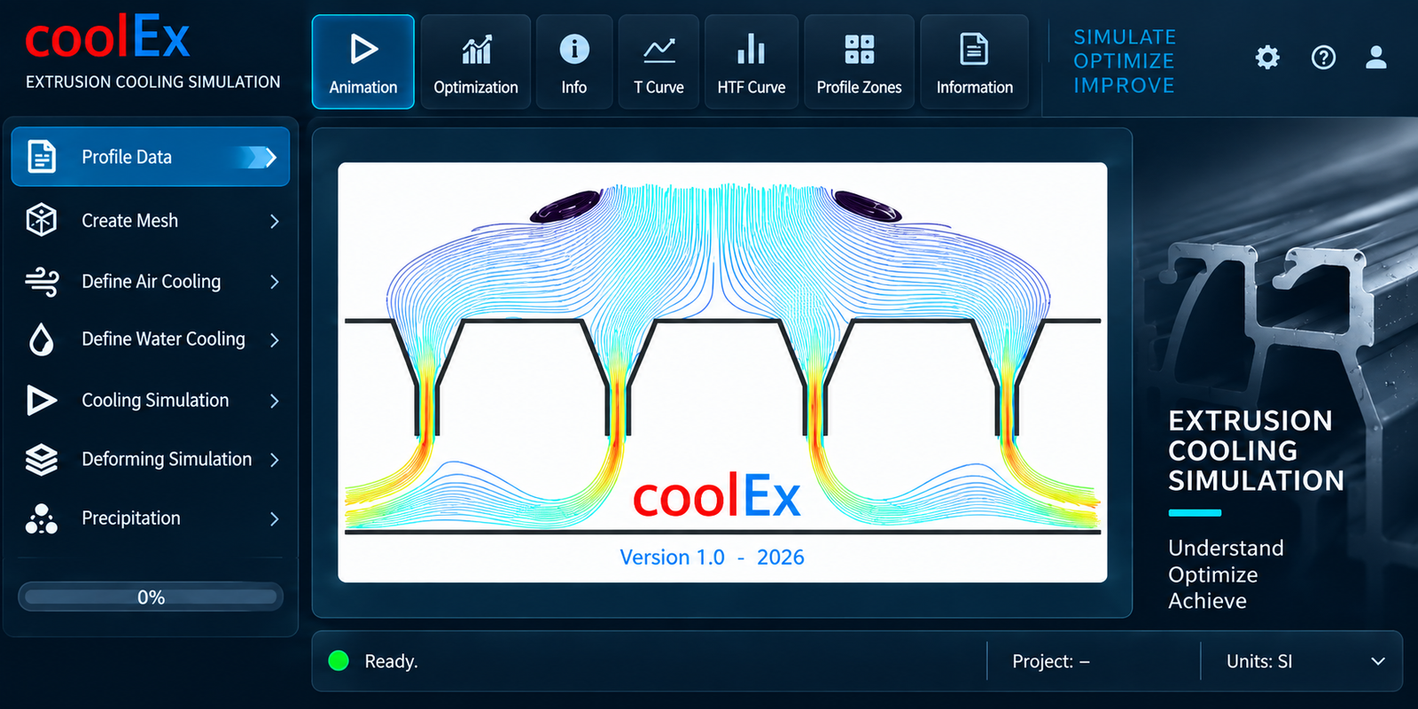 coolEx extrusion cooling simulation software interface