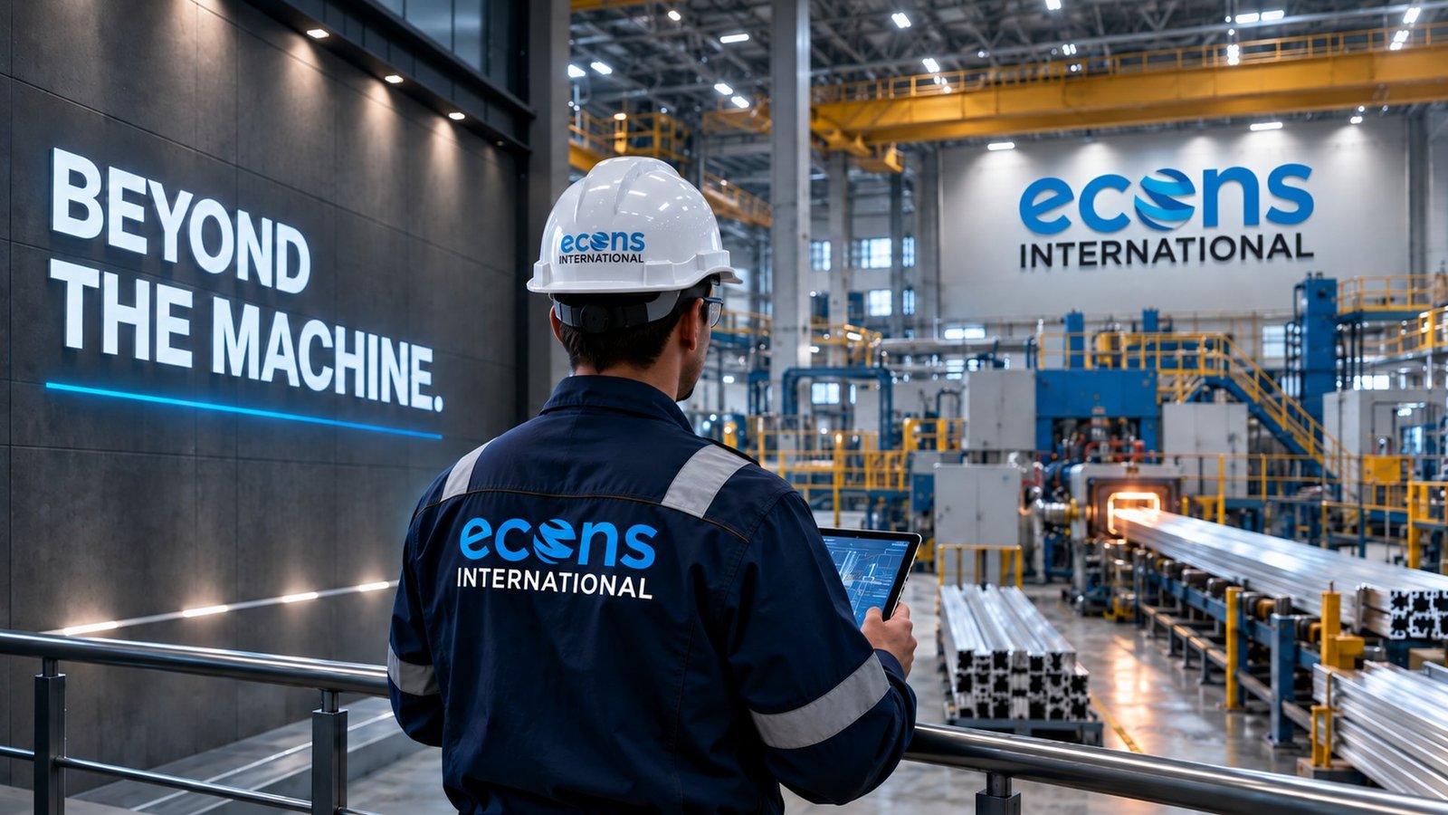 ECONS reliability engineer reviewing live plant data above the extrusion line